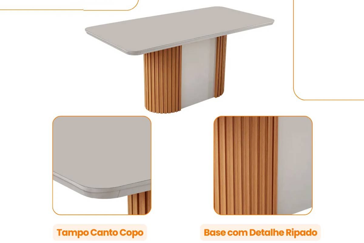 Sala Jantar Mesa Pilar Curvo 180cm + 6 Cadeiras Pietá Madeira - Rufato