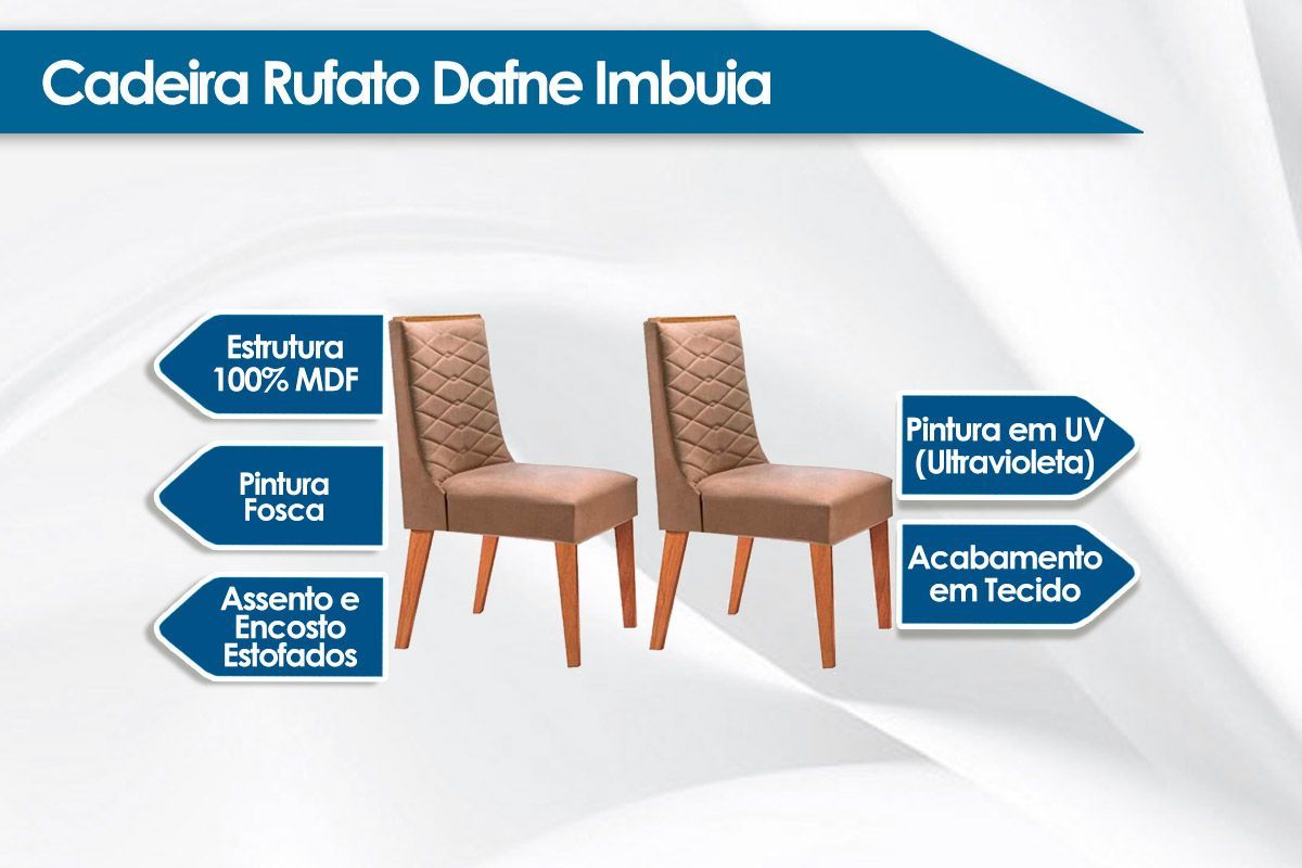 Sala Jantar Mesa Pilar Curvo 180cm + 6 Cadeiras Dafne Madeira - Rufato