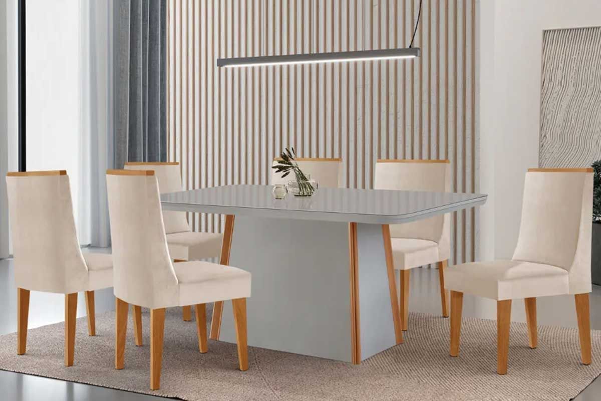 Sala Jantar Mesa Tilia Curvo 180cm + 6 Cadeiras Dakota Madeira - Rufato