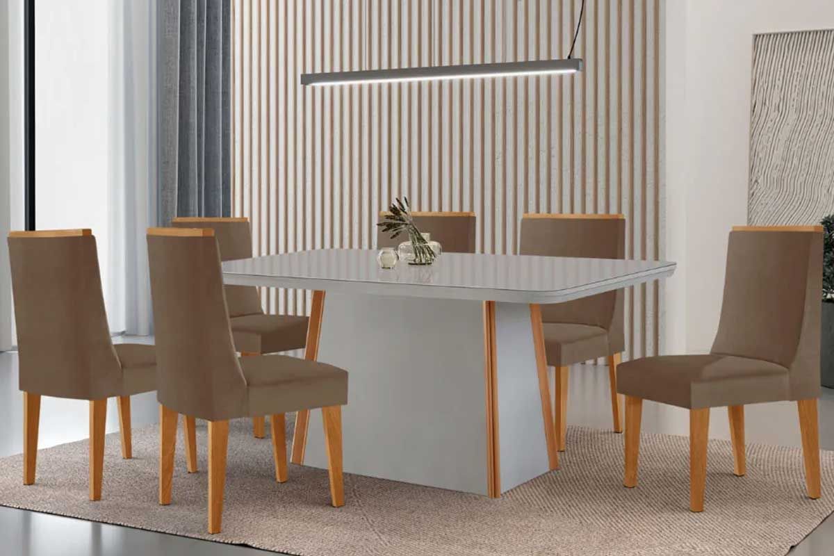 Sala Jantar Mesa Tilia Curvo 180cm + 6 Cadeiras Dakota Madeira - Rufato