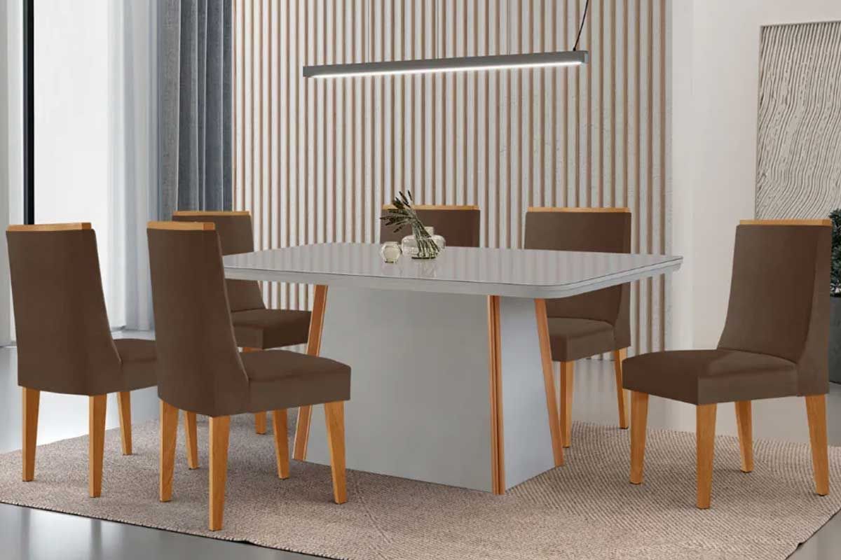 Sala Jantar Mesa Tilia Curvo 180cm + 6 Cadeiras Dakota Madeira - Rufato