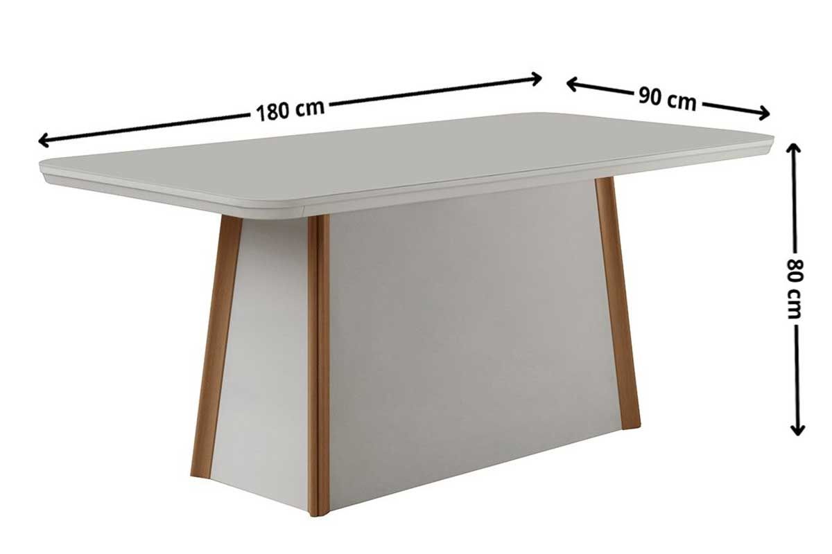 Sala Jantar Mesa Tilia c/ Tampo Madeirado c/ Vidro Canto Curvo 180x90cm e 6 Cadeiras Havana - Rufato