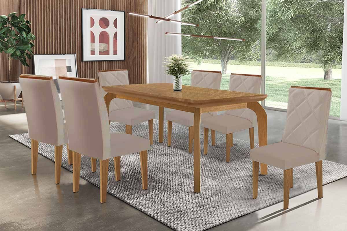Sala Jantar Mesa Londrina c/ Tampo Madeirado Canto Curvo 180x90cm e 6 Cadeiras Pietá - Rufato