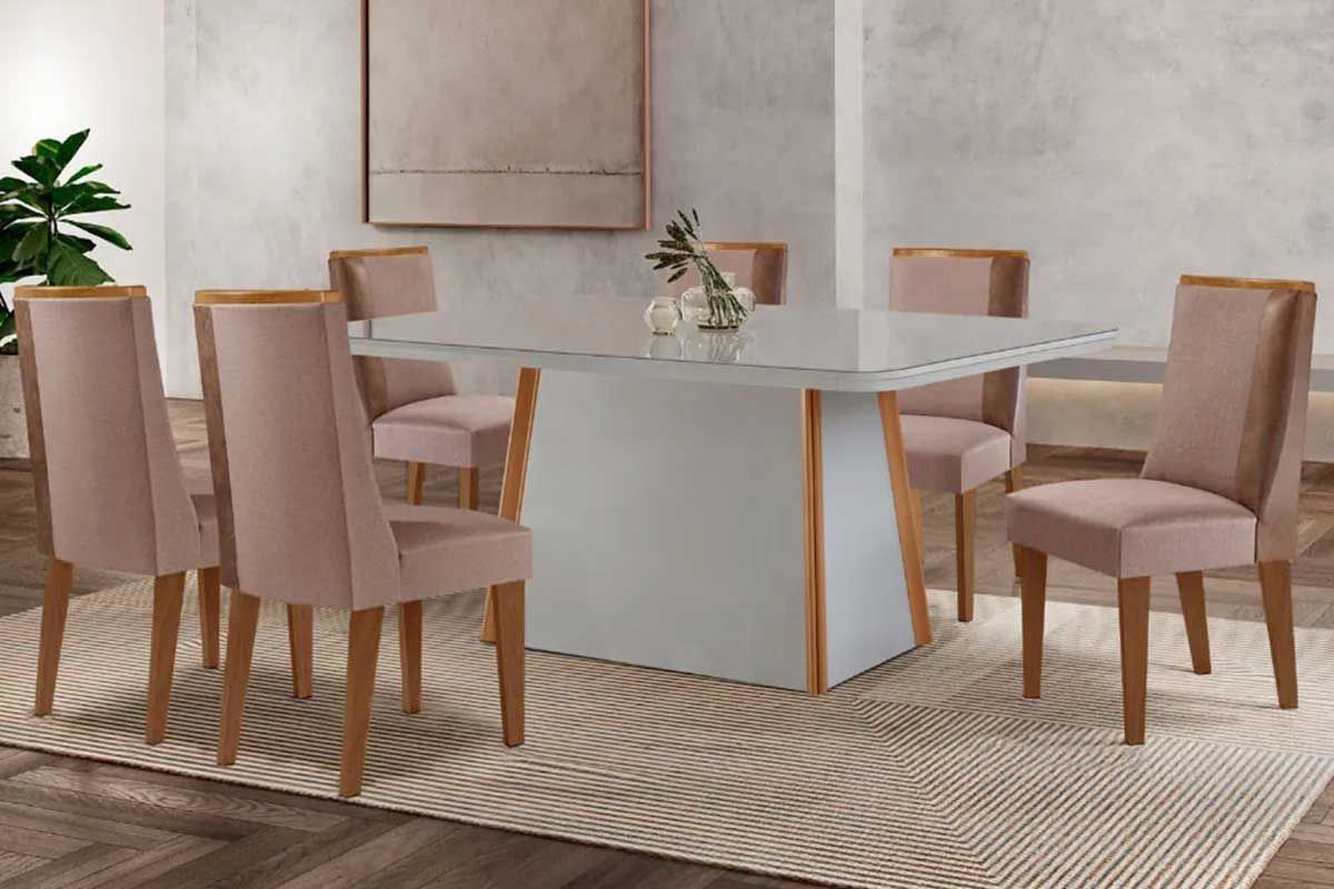 Sala Jantar Mesa Tilia Curvo 180cm + 6 Cadeiras Tilia Madeira - Rufato