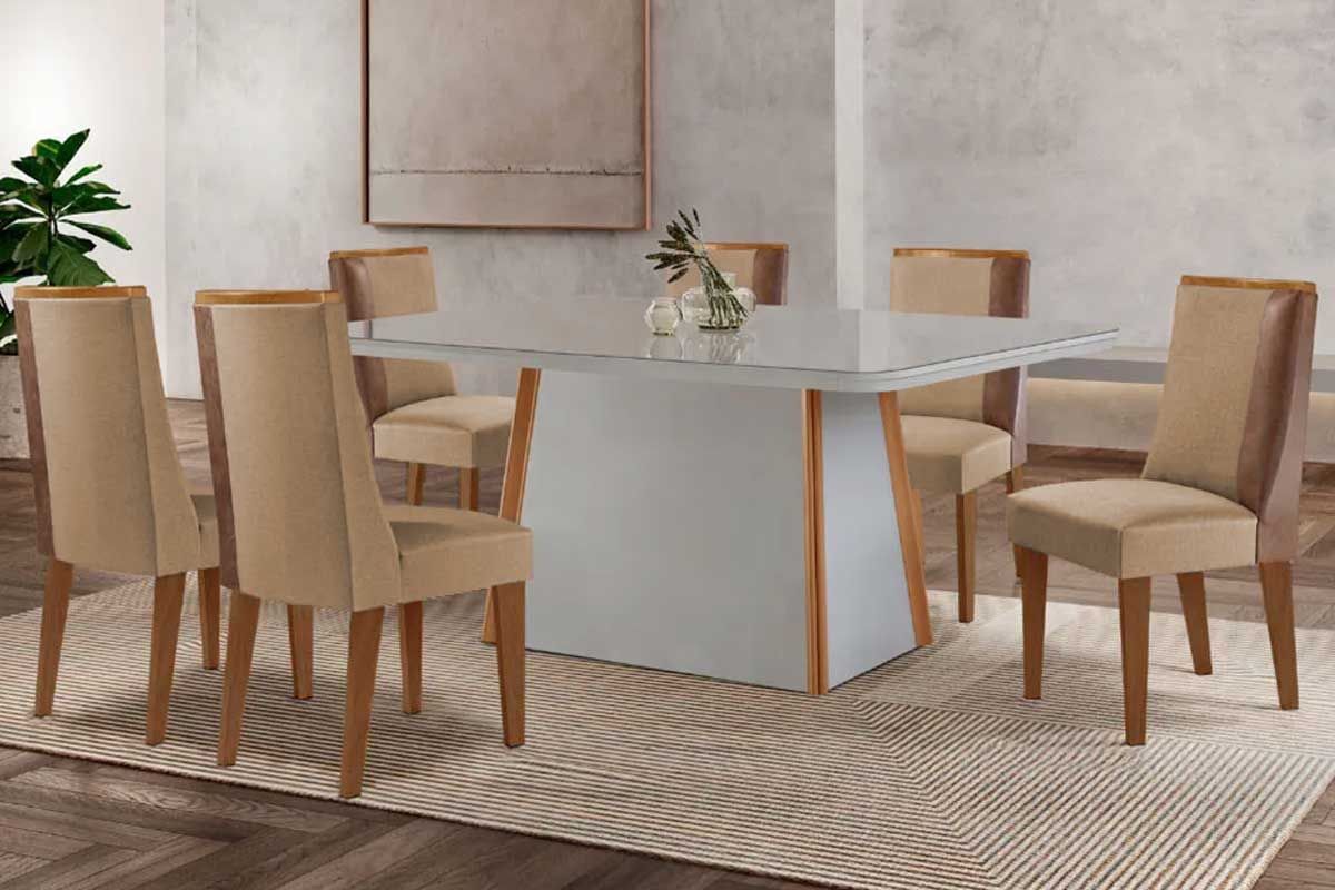 Sala Jantar Mesa Tilia Curvo 180cm + 6 Cadeiras Tilia Madeira - Rufato