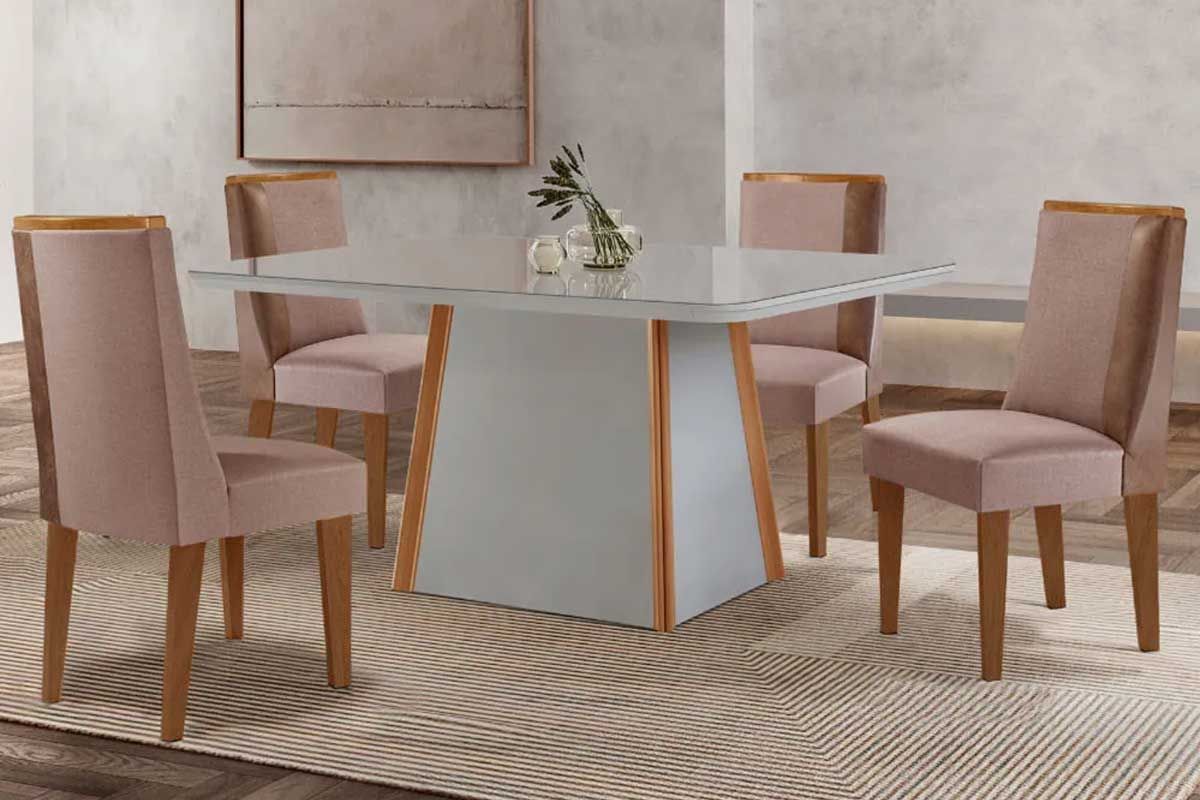 Sala Jantar Mesa Tilia Curvo 120cm + 4 Cadeiras Tilia Madeira - Rufato