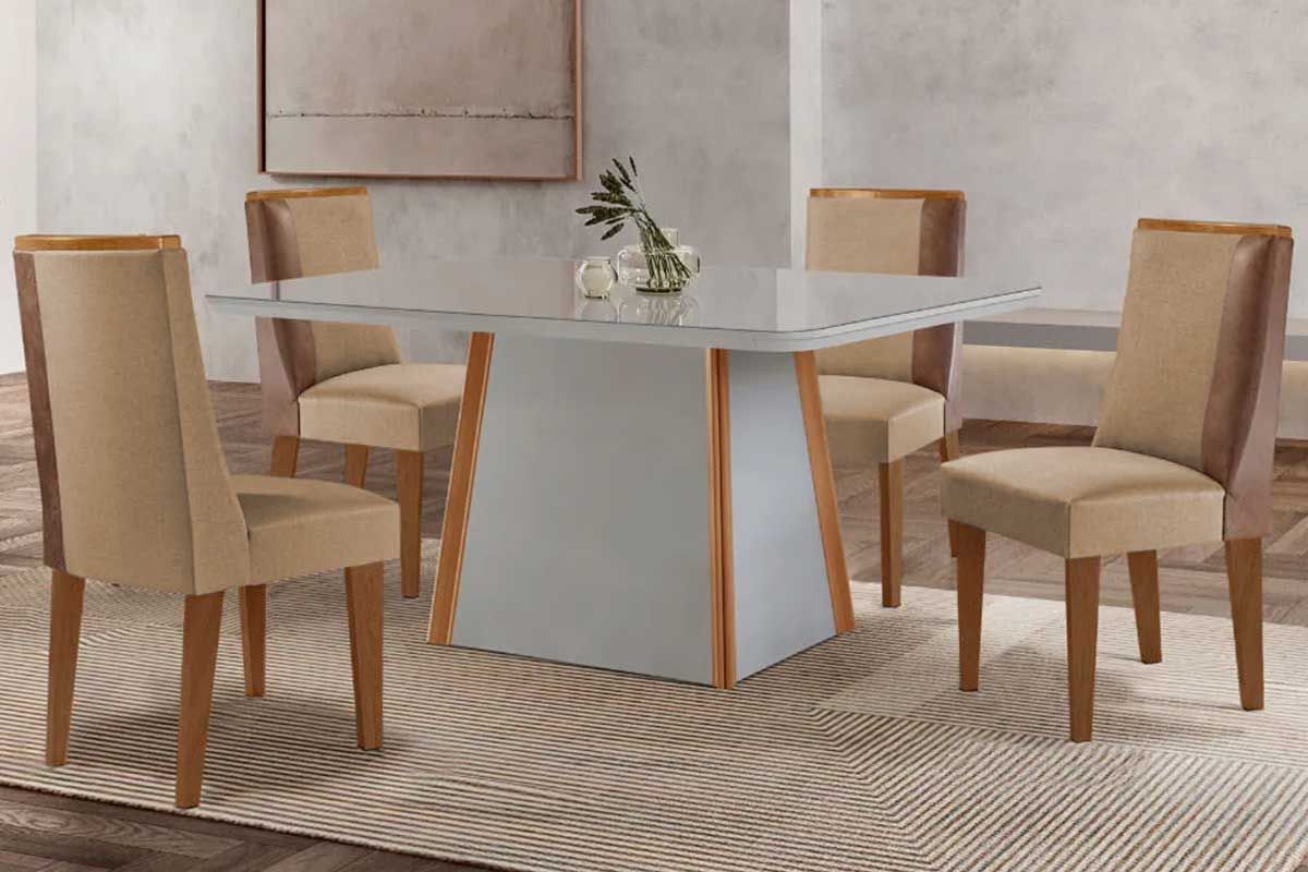 Sala Jantar Mesa Tilia Curvo 120cm + 4 Cadeiras Tilia Madeira - Rufato