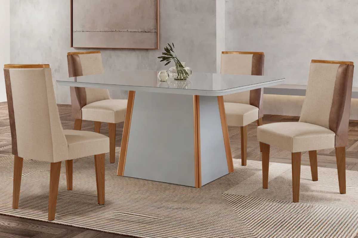 Sala Jantar Mesa Tilia Curvo 120cm + 4 Cadeiras Tilia Madeira - Rufato