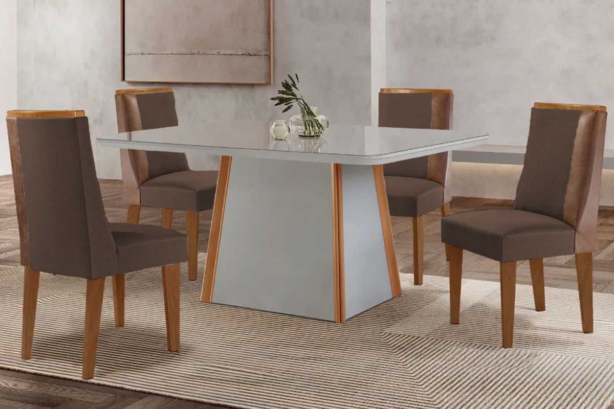 Sala Jantar Mesa Tilia Curvo 120cm + 4 Cadeiras Tilia Madeira - Rufato