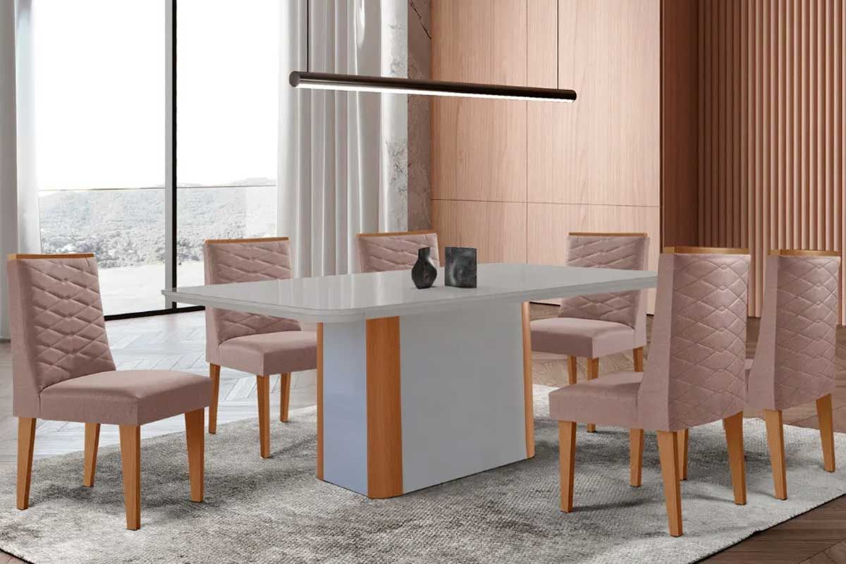 Sala Jantar Mesa Pietá Curvo 180cm + 6 Cadeiras Maldivas Madeira - Rufato