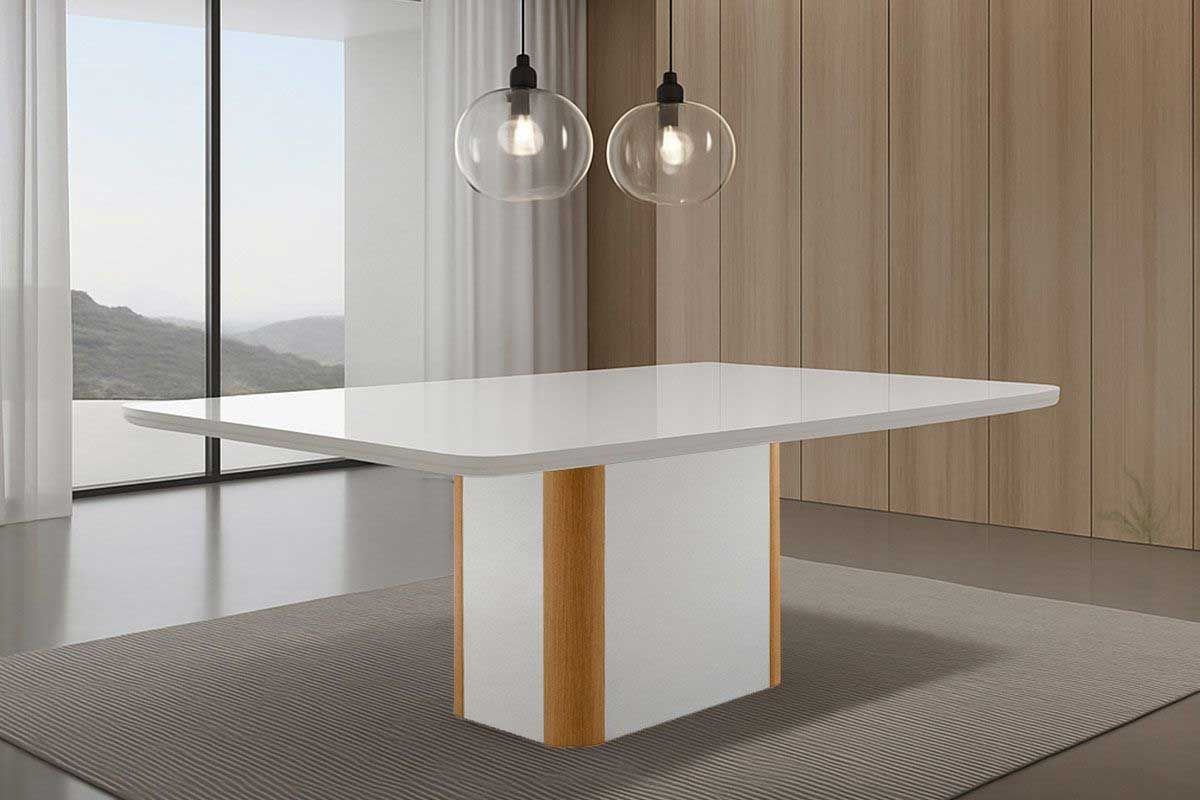 Sala Jantar Mesa Pietá Curvo 120cm + 4 Cadeiras Maldivas Madeira - Rufato