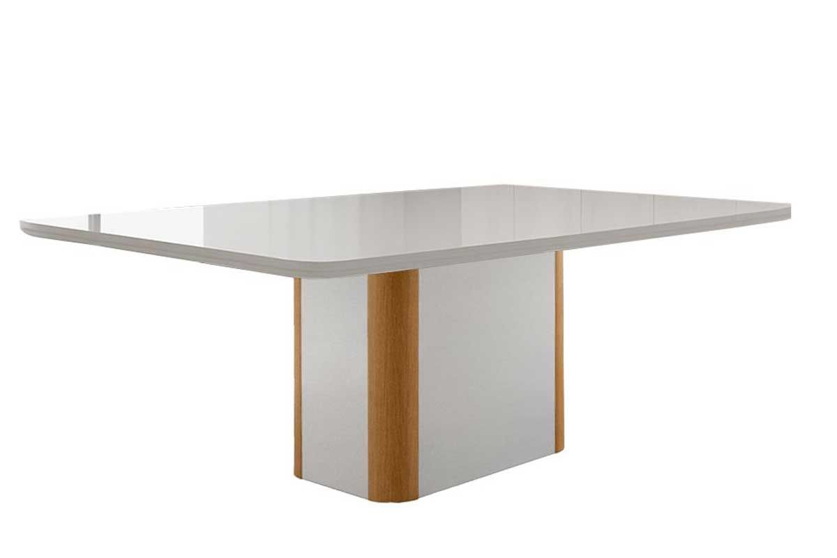 Sala Jantar Mesa Pietá c/ Tampo Madeirado c/ Vidro Canto Curvo 180x90cm e 6 Cadeiras Havana - Rufato