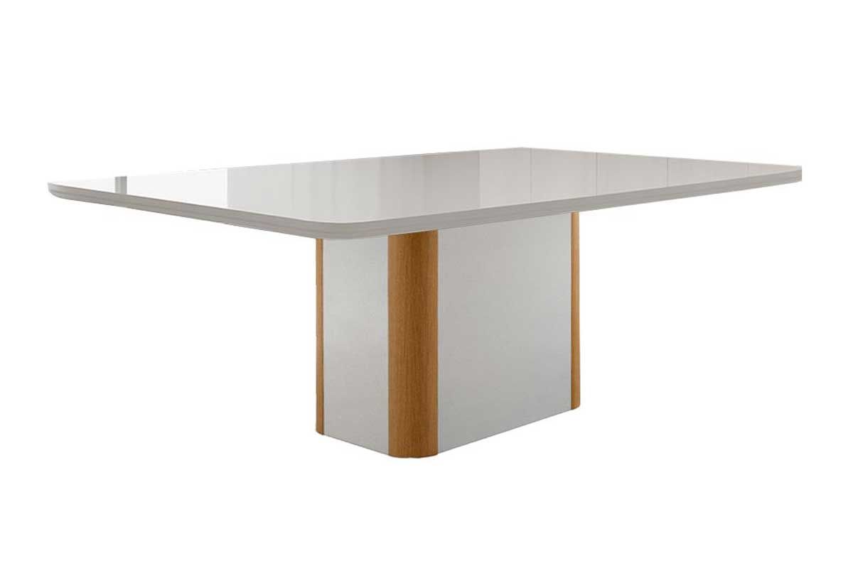 Sala Jantar Mesa Pietá c/ Tampo Madeirado c/ Vidro Canto Curvo 120x80cm e 4 Cadeiras Havana - Rufato