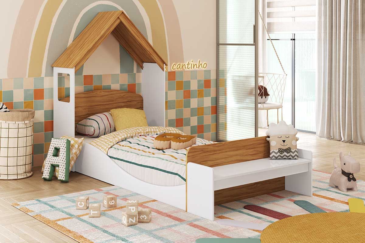 Quarto Infantil Completo 2 Peças (Cama+Cabeceira) - Peroba