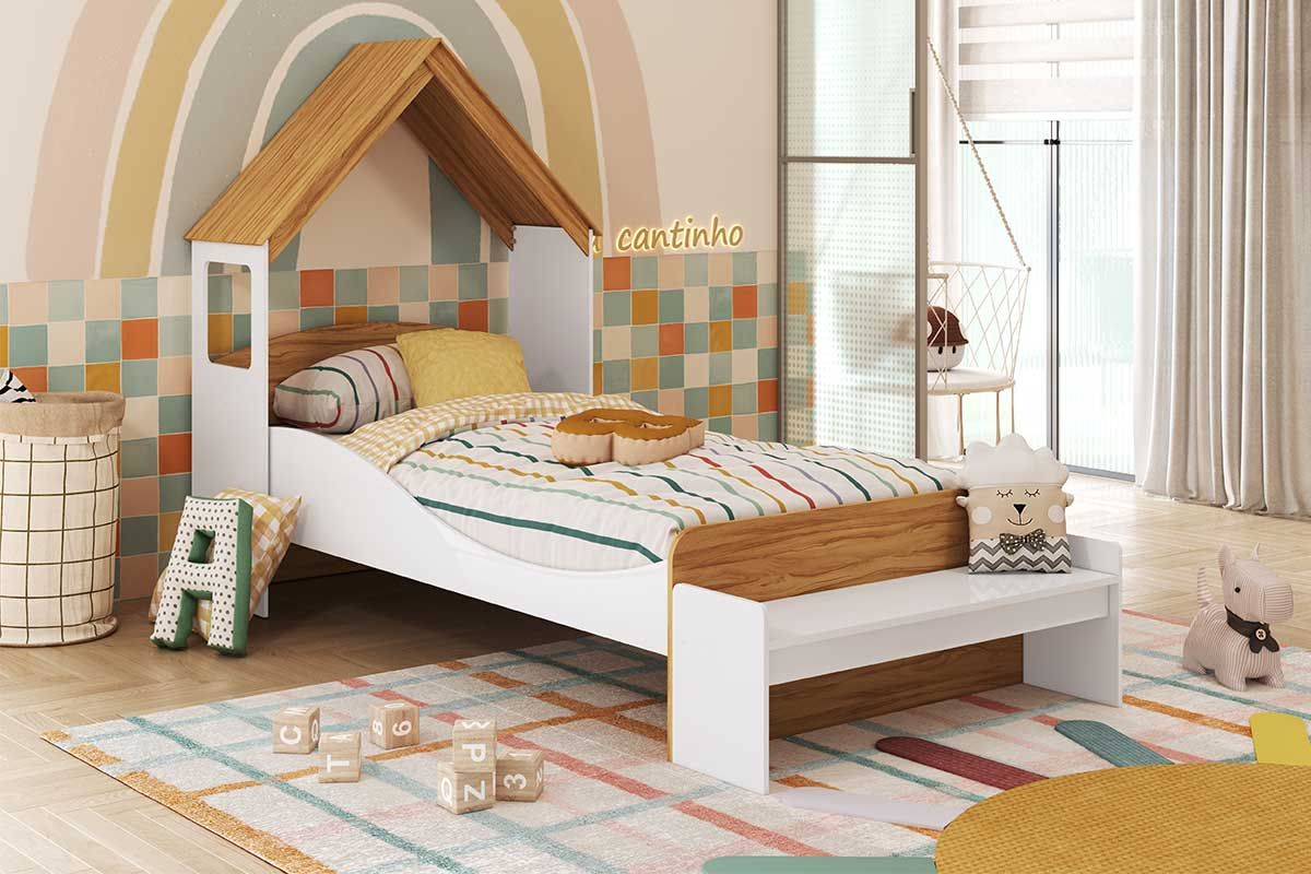 Quarto Infantil Completo 2 Peças (Cama+Cabeceira) - Peroba
