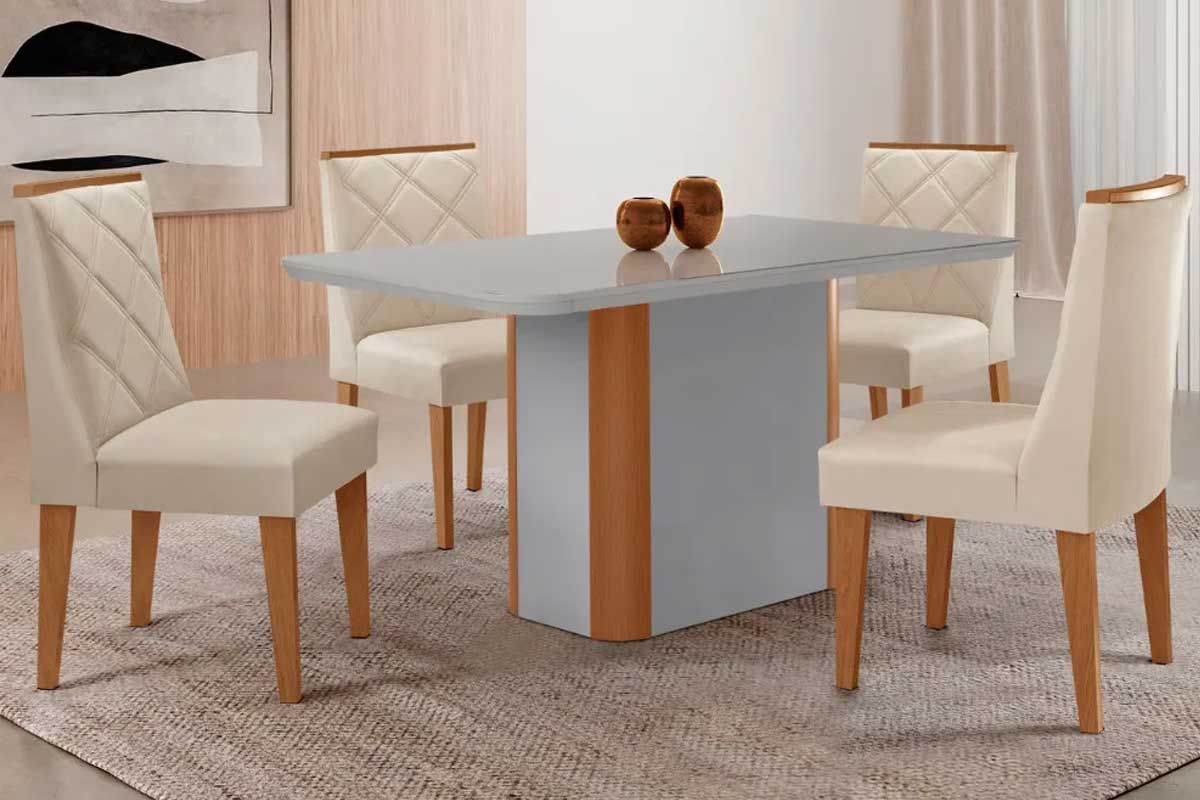 Sala Jantar Mesa Pietá Curvo 120cm + 4 Cadeiras Pietá Madeira - Rufato