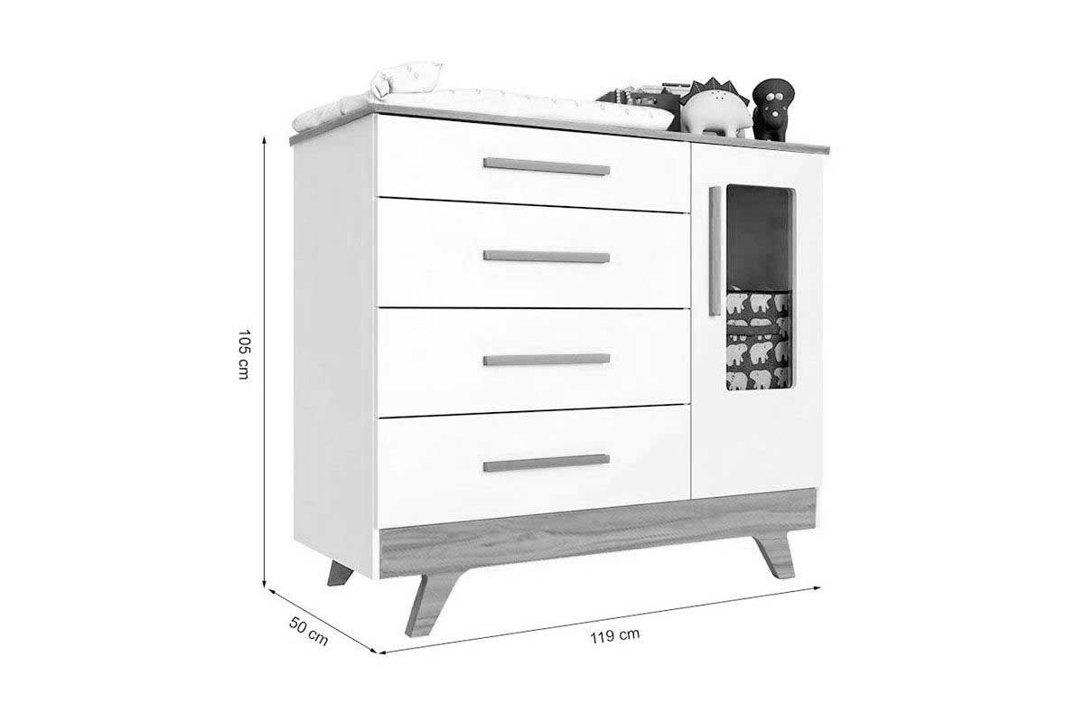 Quarto Infantil Completo Retrô 3 Peças (1GuardaRoupa+1Berço+1Cômoda) QI112 Peroba