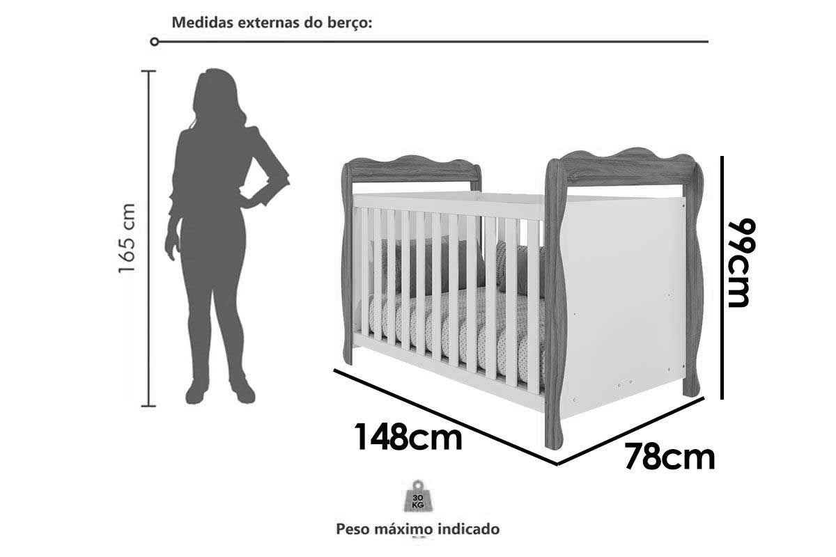 Quarto Infantil Completo 3 Peças (1GuardaRoupa+1Berço+1Cômoda) QI113 Peroba