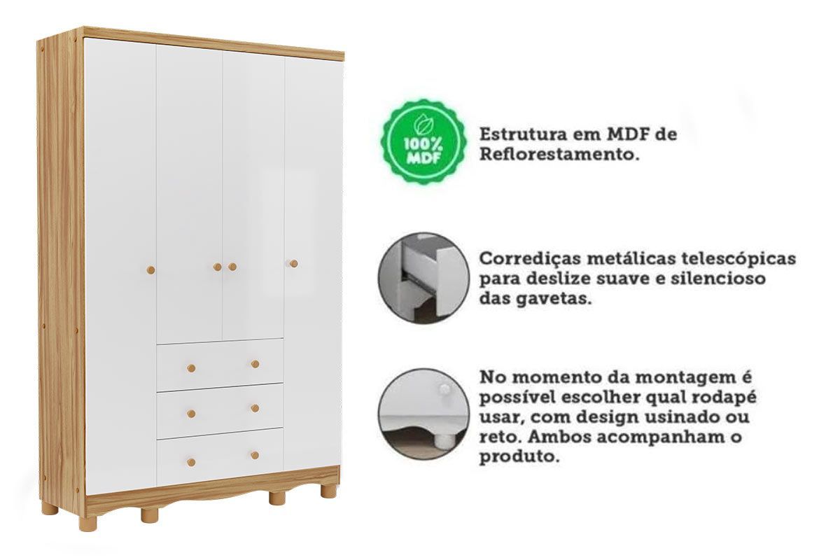 Quarto Infantil Completo 3 Peças (1GuardaRoupa+1Berço+1Cômoda) QI113 Peroba