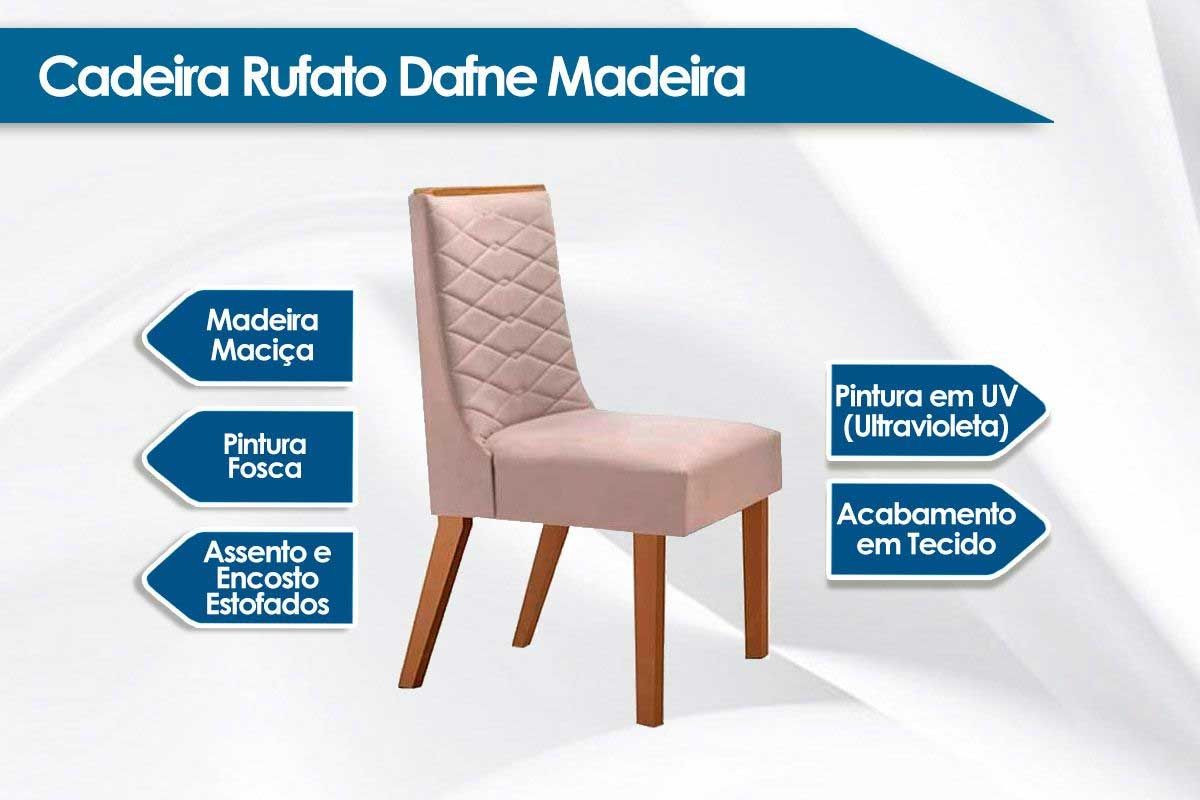 Sala Jantar Mesa Pietá Curvo 180cm + 6 Cadeiras Dafne Madeira - Rufato