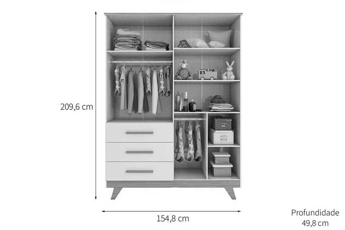 Quarto Infantil Completo Retrô 3 Peças (1GuardaRoupa+1Berço+1Cômoda) QI114 Peroba