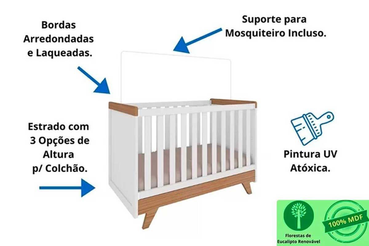 Quarto Infantil Completo Retrô 3 Peças (1GuardaRoupa+1Berço+1Cômoda) QI114 Peroba