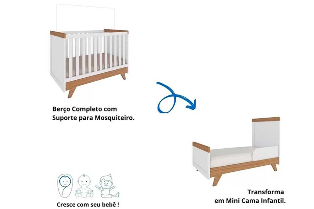 Quarto Infantil Completo Retrô 3 Peças (1GuardaRoupa+1Berço+1Cômoda) QI114 Peroba