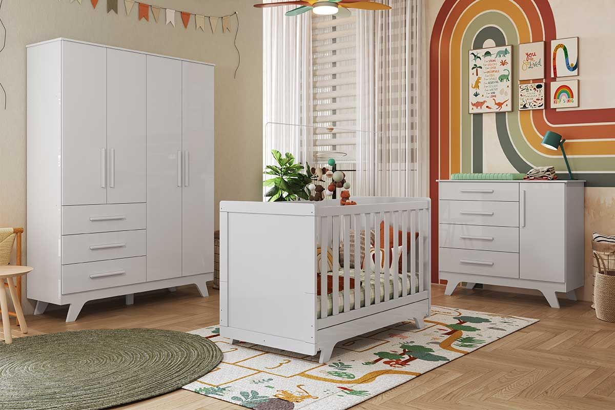 Quarto Infantil Completo Retrô 3 Peças (1GuardaRoupa+1Berço+1Cômoda) QI114 Peroba
