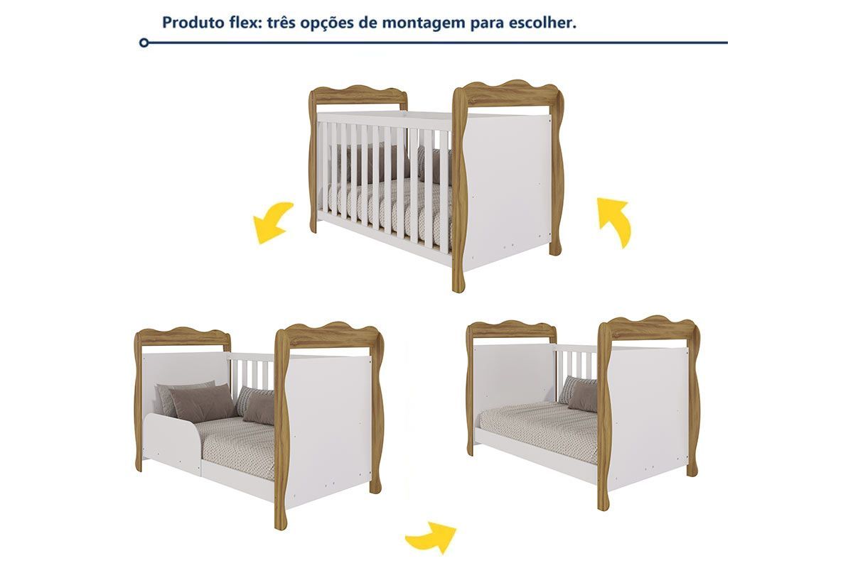 Quarto Infantil Completo Lisi 3 Peças (1GuardaRoupa+1Berço+1Cômoda) QI115 Peroba