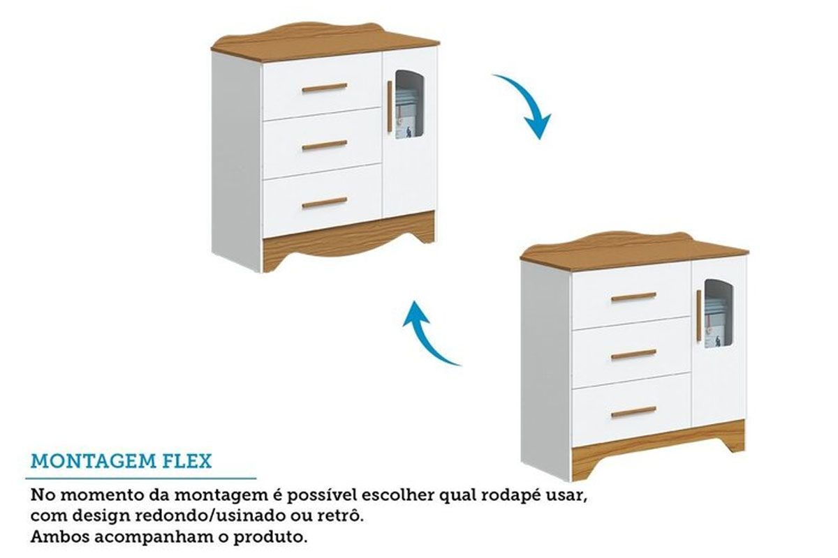 Quarto Infantil Completo Lisi 3 Peças (1GuardaRoupa+1Berço+1Cômoda) QI115 Peroba