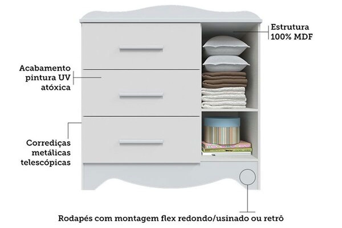 Quarto Infantil Completo Lisi 3 Peças (1GuardaRoupa+1Berço+1Cômoda) QI115 Peroba