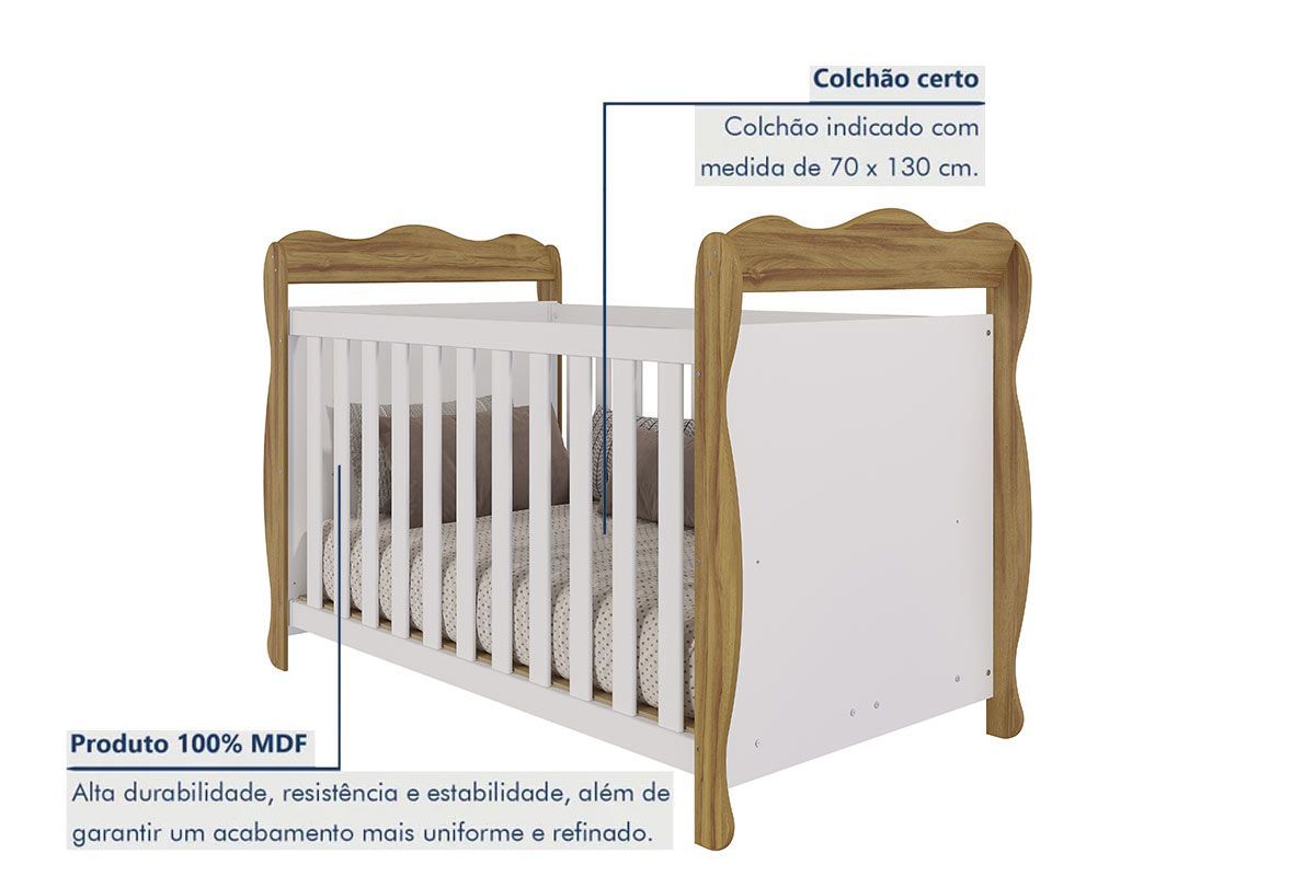Quarto Infantil Completo Lisi 3 Peças (1GuardaRoupa+1Berço+1Cômoda) QI115 Peroba