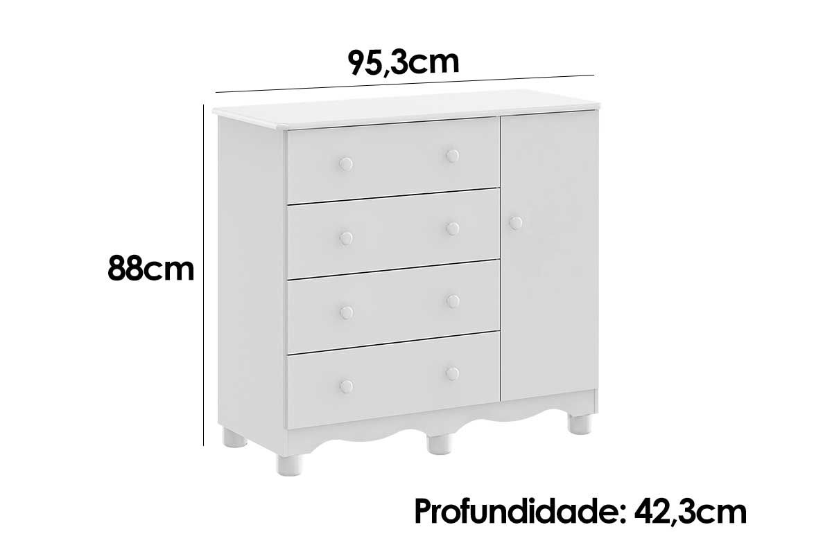Cômoda Infantil Junior c/1 Porta e 4 Gavetas - Peroba