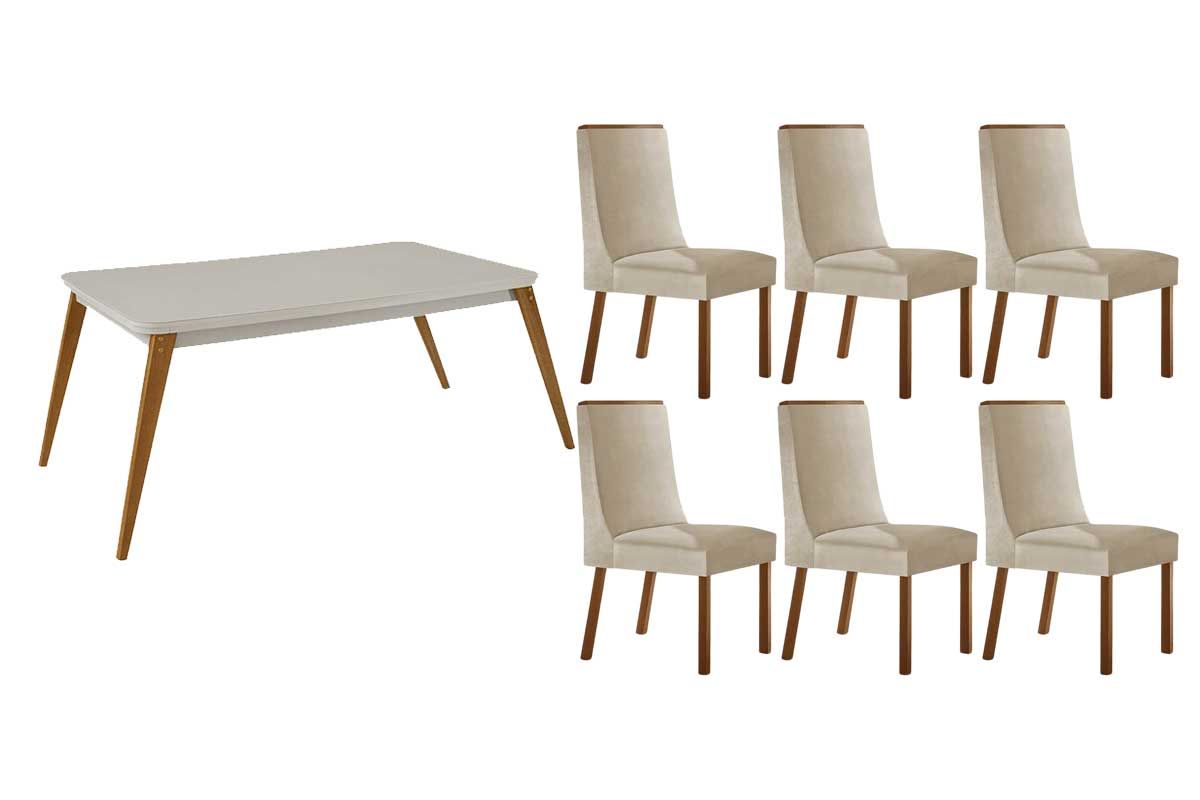Sala Jantar Mesa Havana Curvo 180cm + 6 Cadeiras Dakota - Rufato