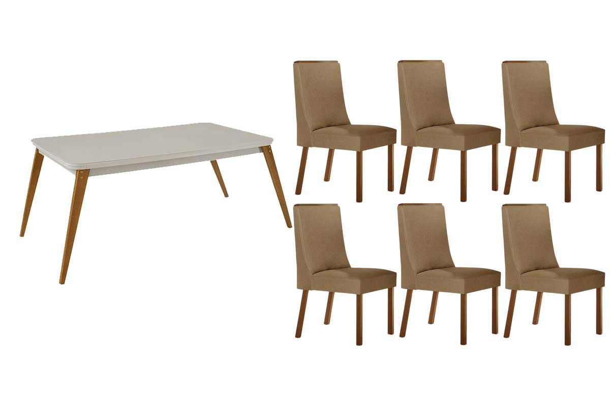 Sala Jantar Mesa Havana Curvo 180cm + 6 Cadeiras Dakota - Rufato
