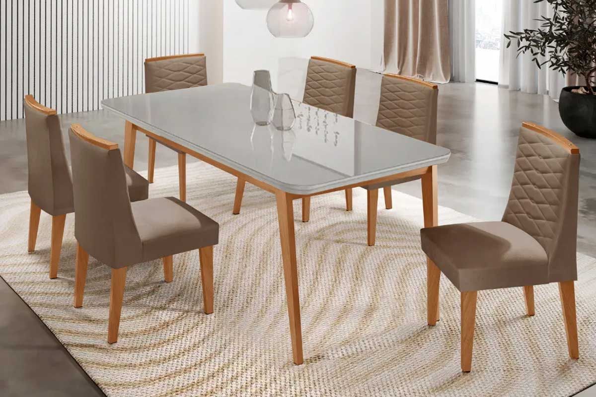 Sala Jantar Mesa Havana Curvo 180cm + 6 Cadeiras Maldivas - Rufato