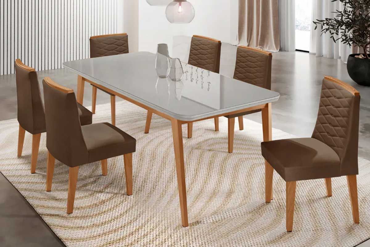 Sala Jantar Mesa Havana Curvo 180cm + 6 Cadeiras Maldivas - Rufato