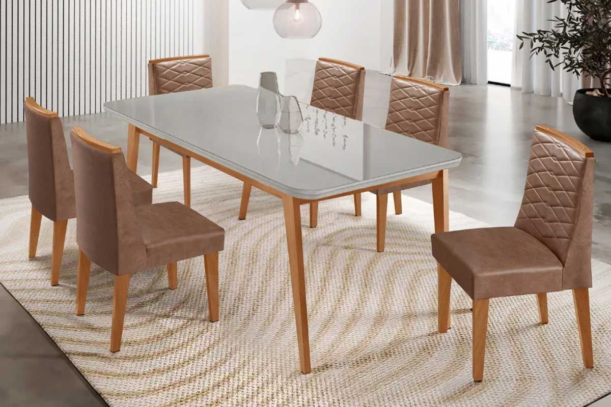 Sala Jantar Mesa Havana Curvo 180cm + 6 Cadeiras Maldivas - Rufato