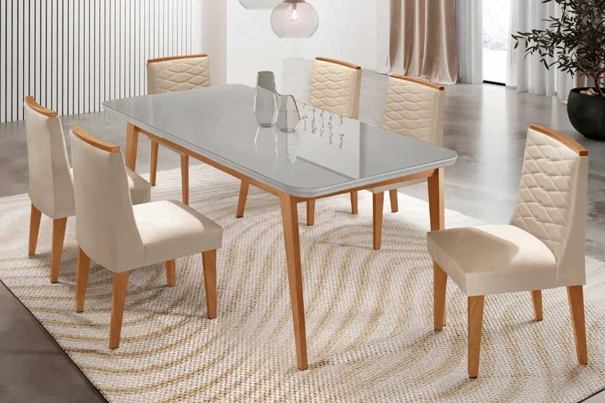 Sala Jantar Mesa Havana Curvo 180cm + 6 Cadeiras Maldivas - Rufato