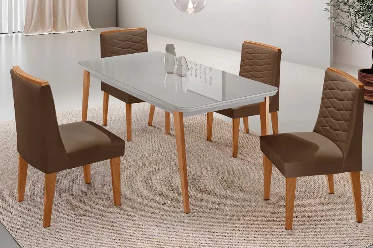 Sala Jantar Mesa Havana Curvo 120cm + 4 Cadeiras Maldivas - Rufato