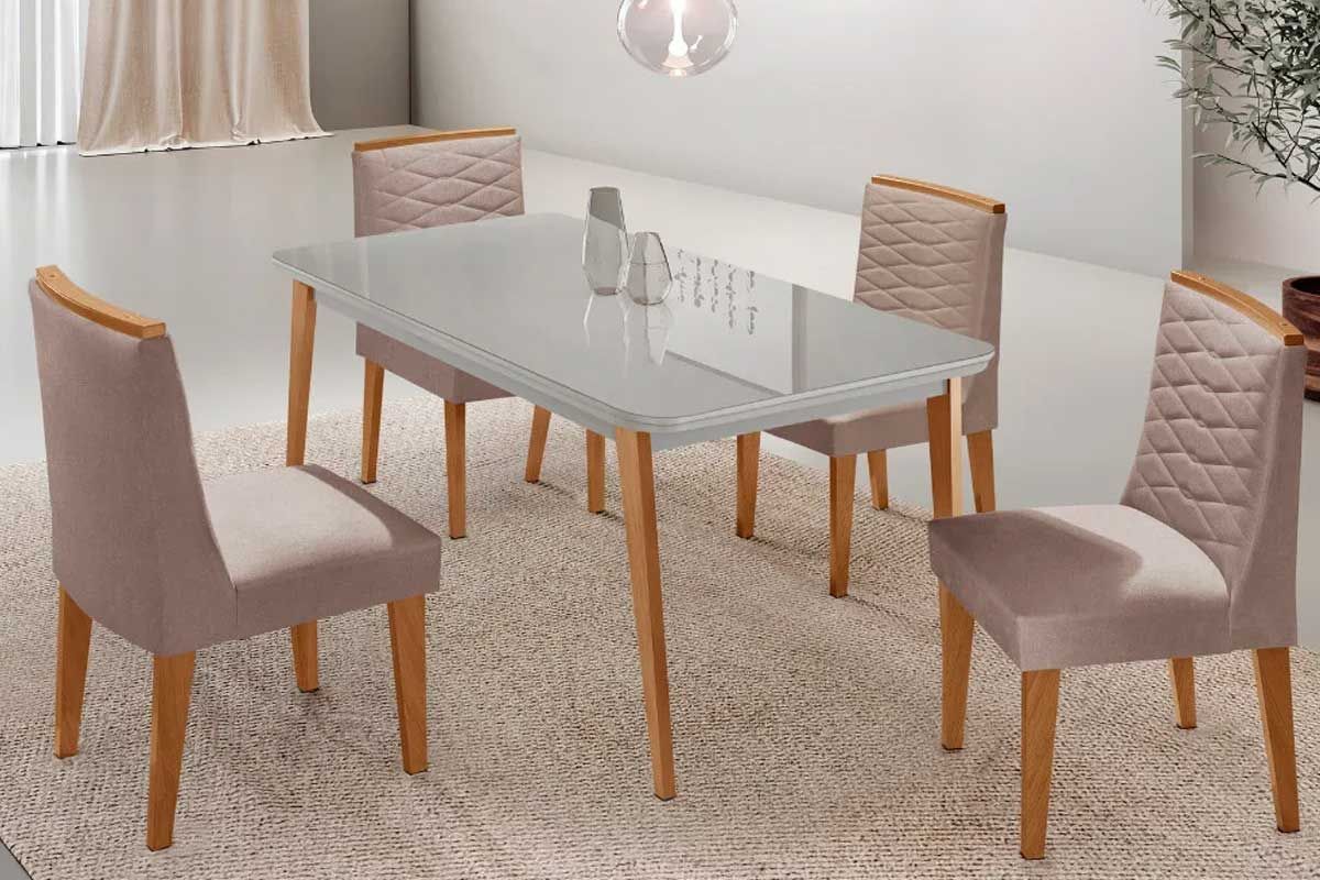 Sala Jantar Mesa Havana Curvo 120cm + 4 Cadeiras Maldivas - Rufato