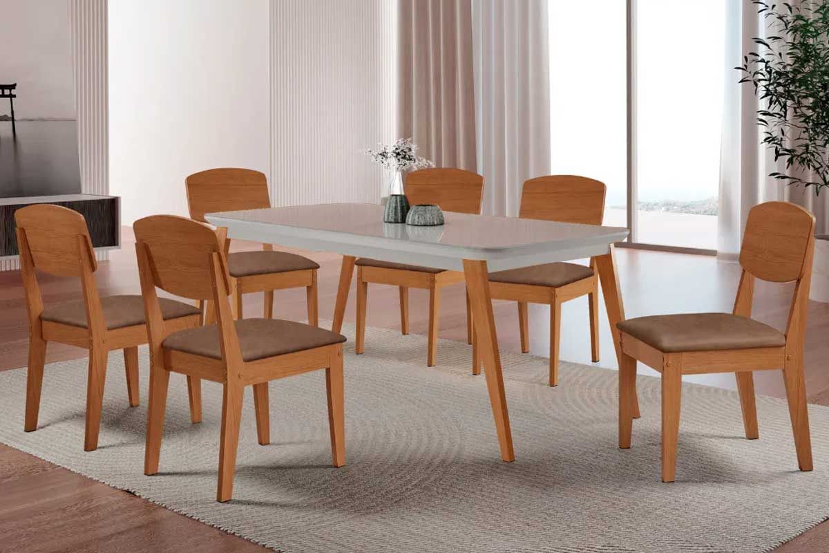 Sala Jantar Mesa Havana Curvo 180cm + 6 Cadeiras Havana - Rufato