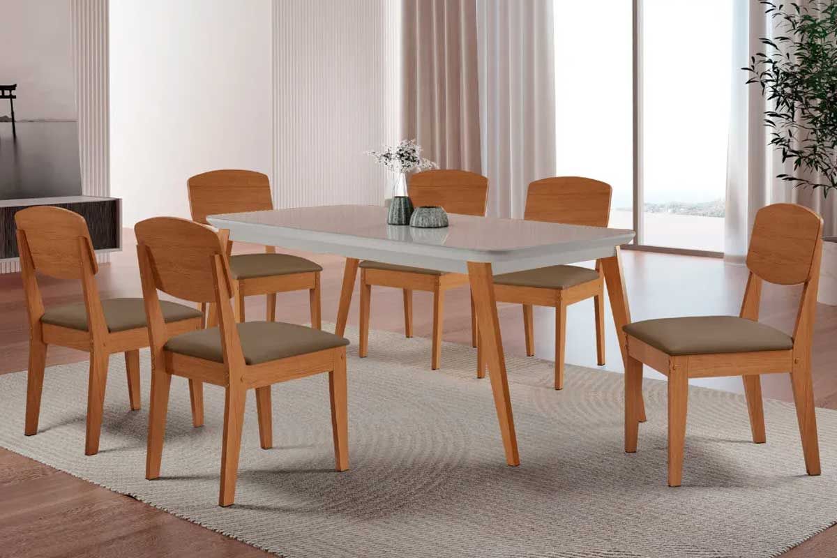 Sala Jantar Mesa Havana Curvo 180cm + 6 Cadeiras Havana - Rufato