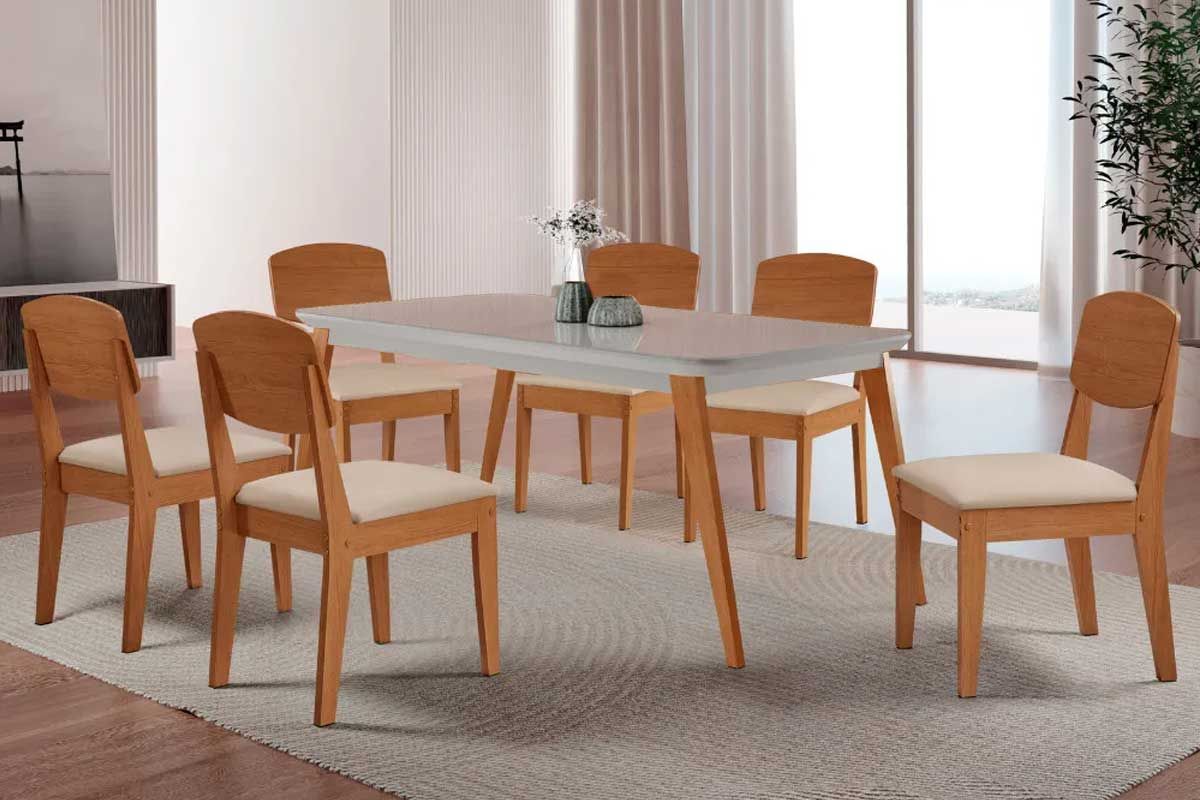 Sala Jantar Mesa Havana Curvo 180cm + 6 Cadeiras Havana - Rufato