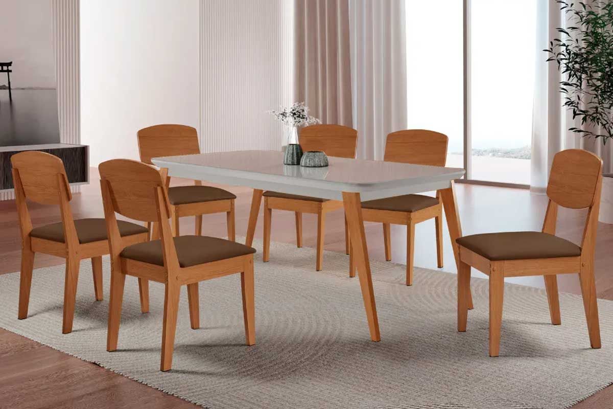 Sala Jantar Mesa Havana Curvo 180cm + 6 Cadeiras Havana - Rufato