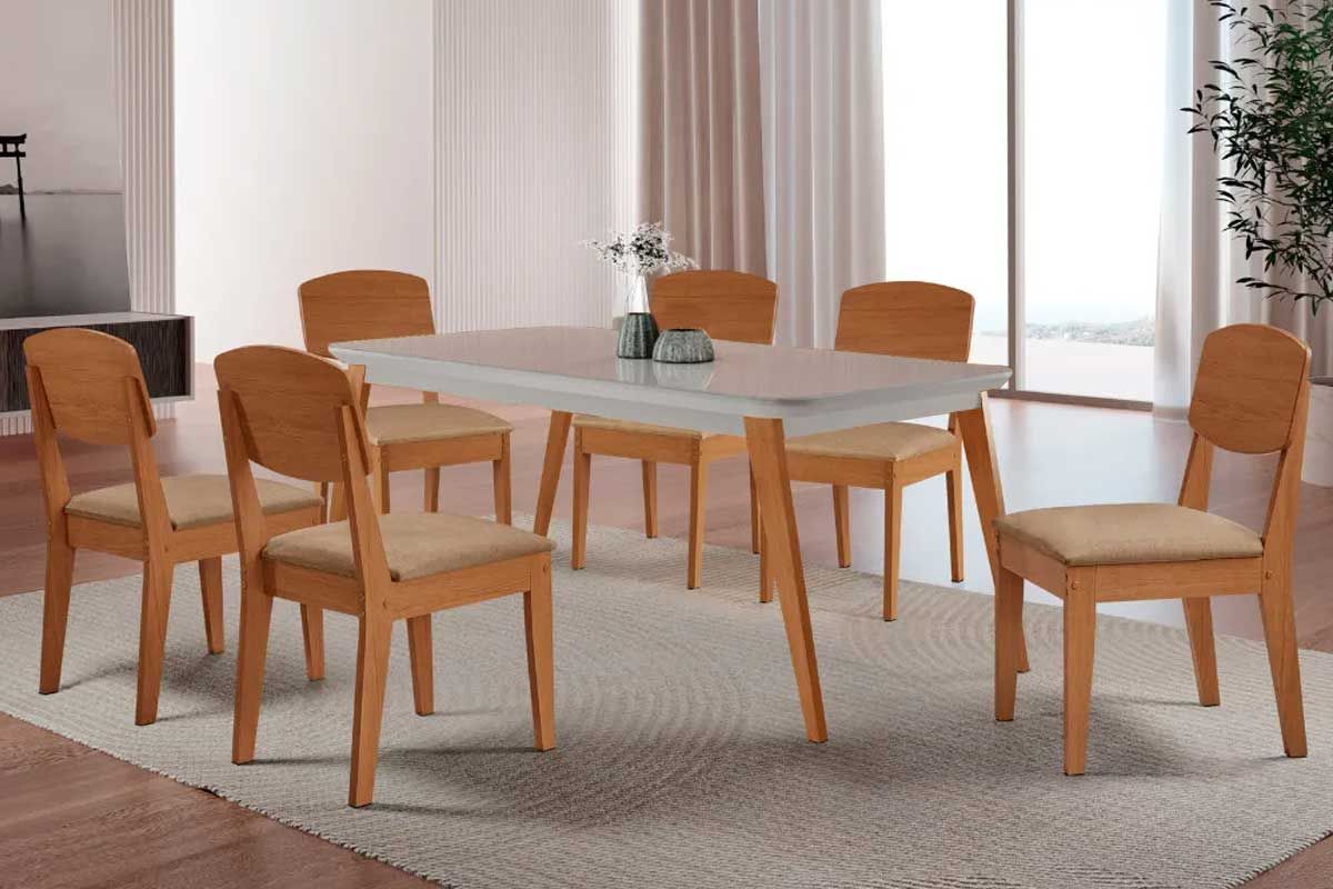 Sala Jantar Mesa Havana Curvo 180cm + 6 Cadeiras Havana - Rufato