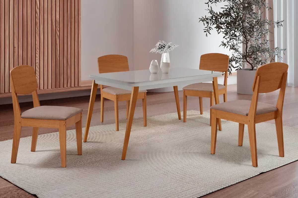 Sala Jantar Mesa Havana Curvo 120cm + 4 Cadeiras Havana - Rufato