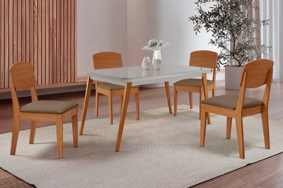 Sala Jantar Mesa Havana Curvo 120cm + 4 Cadeiras Havana - Rufato