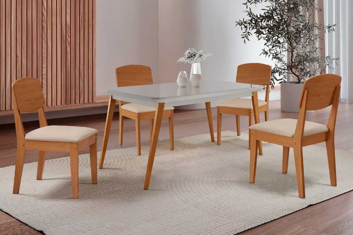 Sala Jantar Mesa Havana Curvo 120cm + 4 Cadeiras Havana - Rufato