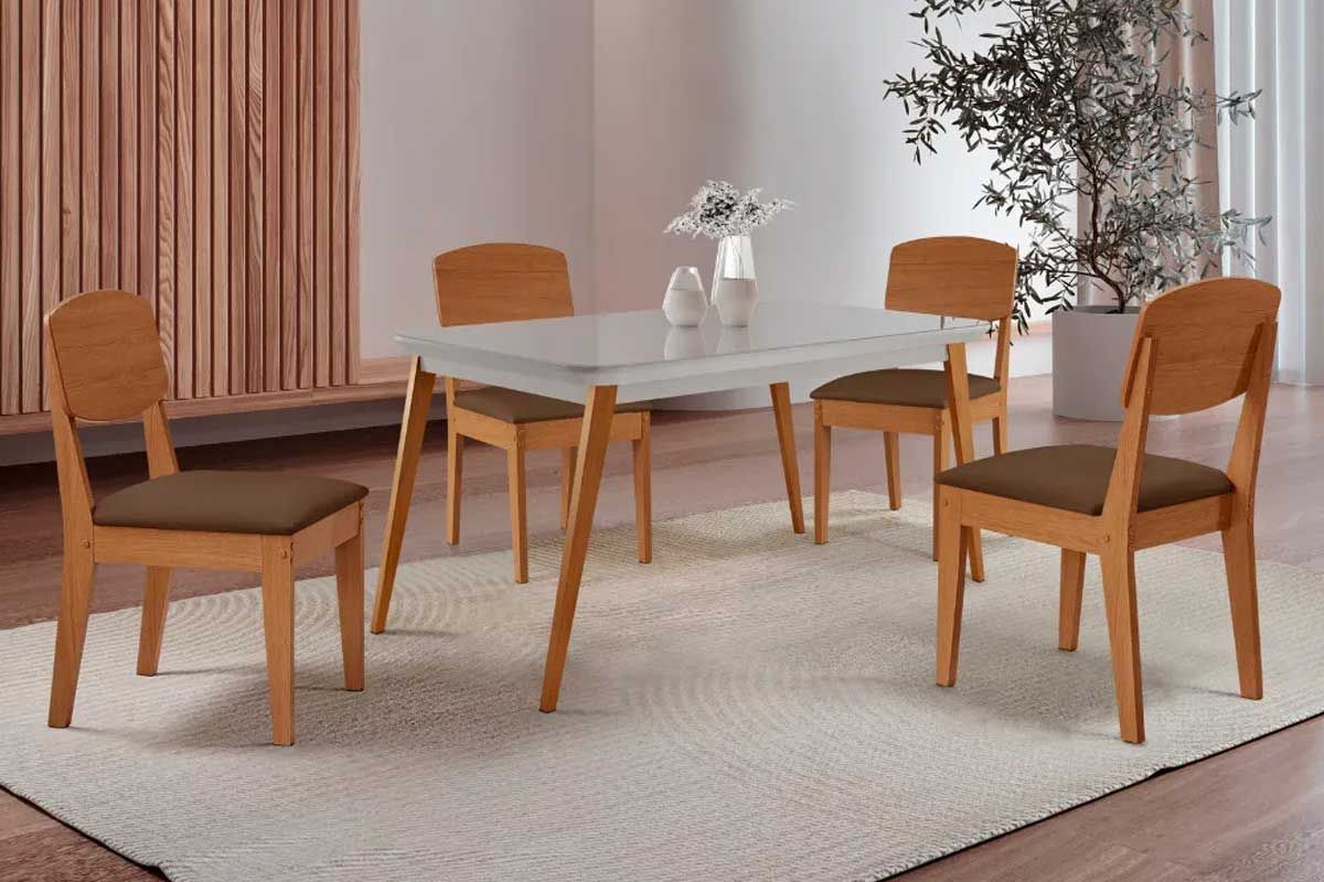 Sala Jantar Mesa Havana Curvo 120cm + 4 Cadeiras Havana - Rufato